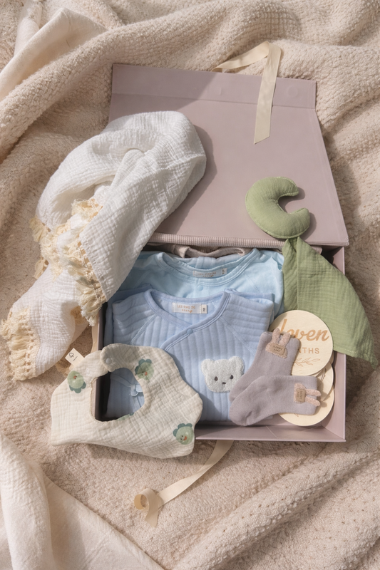 Heaven Baby Gift Box – Organic Cotton Newborn Set (Soft Blue)