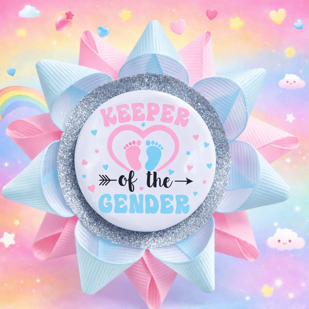 Keeper of the Gender Rosette Badge – Pink & Blue Gender Reveal - Les Pas De Bébé