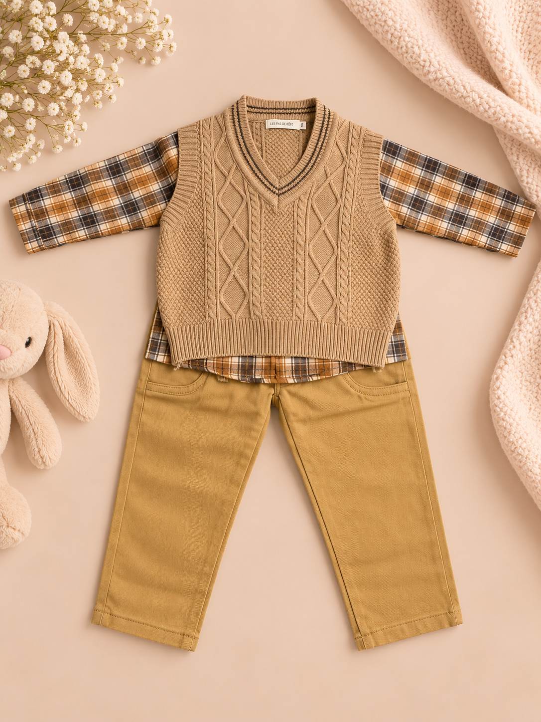 Little Gentleman 3-Piece Fall Outfit 🤎 | Plaid & Cable Knit Set