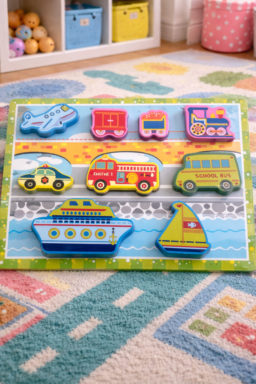 Transportation Wooden Puzzle | Montessori Toddler Learning Toy