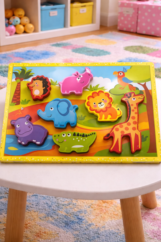 Jungle Animals Wooden Puzzle | Montessori Toddler Learning Toy