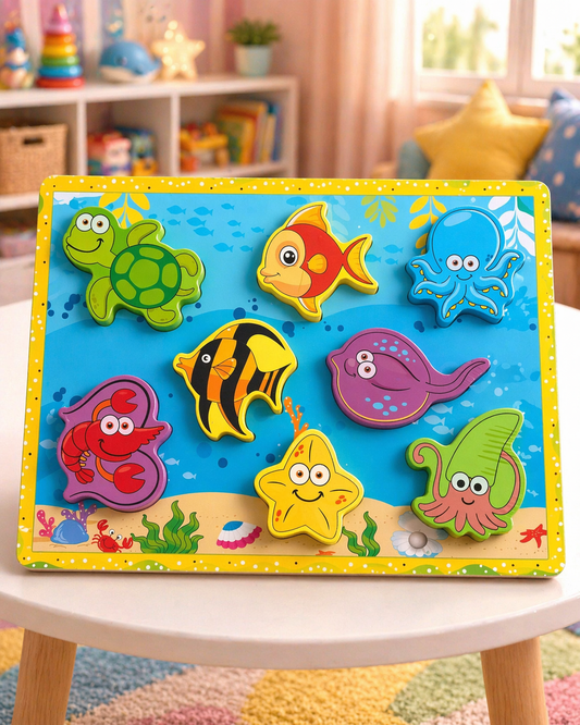Ocean Animals Wooden Puzzle | Montessori Toddler Learning Toy