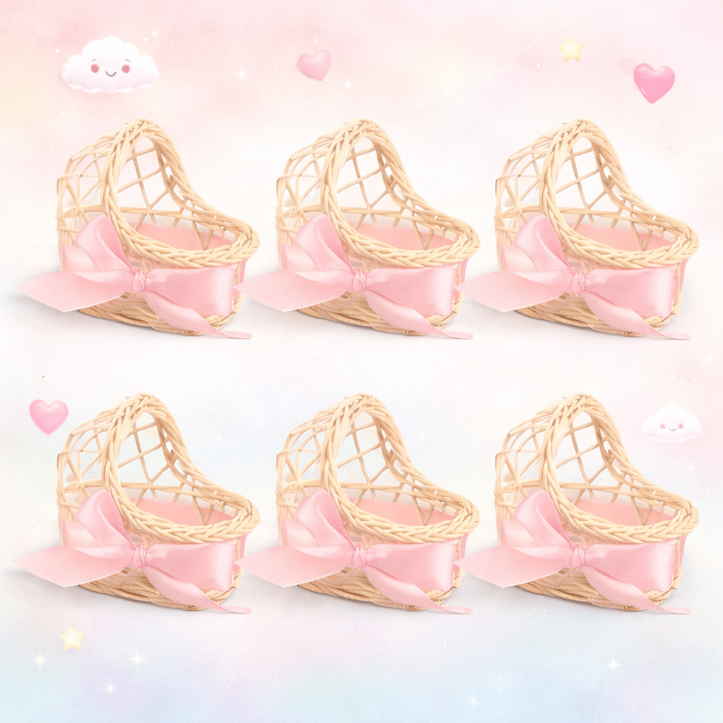 Mini Wicker Baby Basket with Satin Bow – Decorative Gift Basket - Les Pas De Bébé