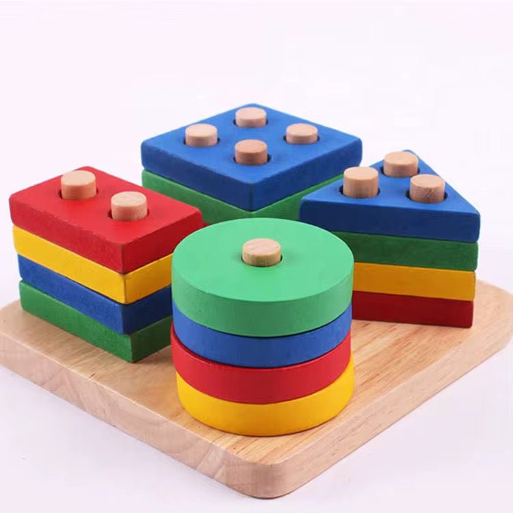 Shape & Stack Montessori Wooden Puzzle Set - Les Pas De Bébé