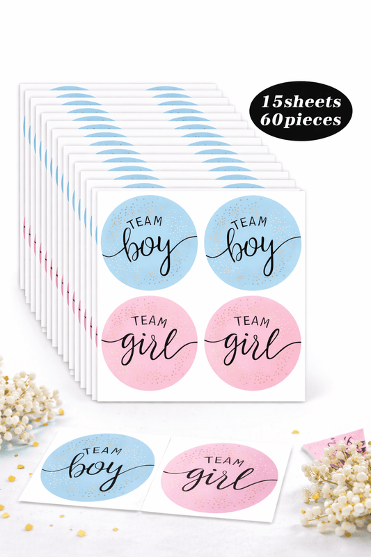 Team Boy & Team Girl Gender Reveal Stickers –Baby Shower Party Stickers - Les Pas De Bébé